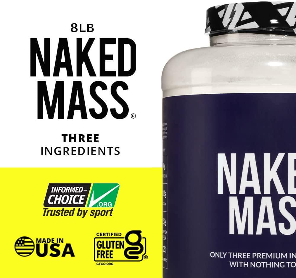 Naked Mass - Natural Weight Gainer Protein Powder - 8lb Bulk, GMO Free, Gluten Free and Soy Free. No Artificial Ingredients - 1,250 Calories - 11 Servings