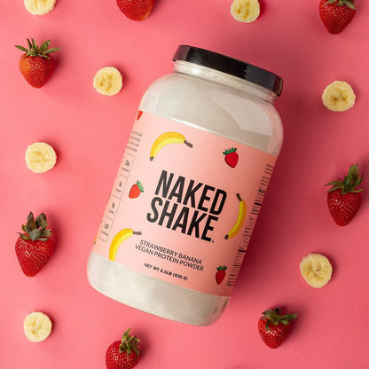 Naked Shake Vegan Protein Powder, Strawberry Banana Flavored Plant Based Protein from US and Canadian Farms with MCT Oil, Gluten-Free, Soy-Free, No GMOs or Artificial Sweeteners 30 Servings