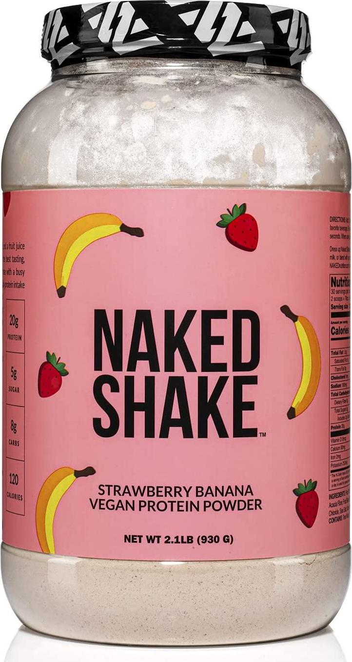 Naked Shake Vegan Protein Powder, Strawberry Banana Flavored Plant Based Protein from US and Canadian Farms with MCT Oil, Gluten-Free, Soy-Free, No GMOs or Artificial Sweeteners 30 Servings