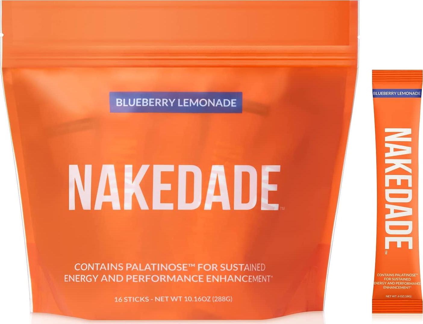 Nakedade Performance Enhancing Sports Drink Powder - Blueberry Lemonade Electrolyte Powder No GMOs or Artificial Sweeteners, Gluten-Free, Soy-Free, Dairy-Free 16 Sticks