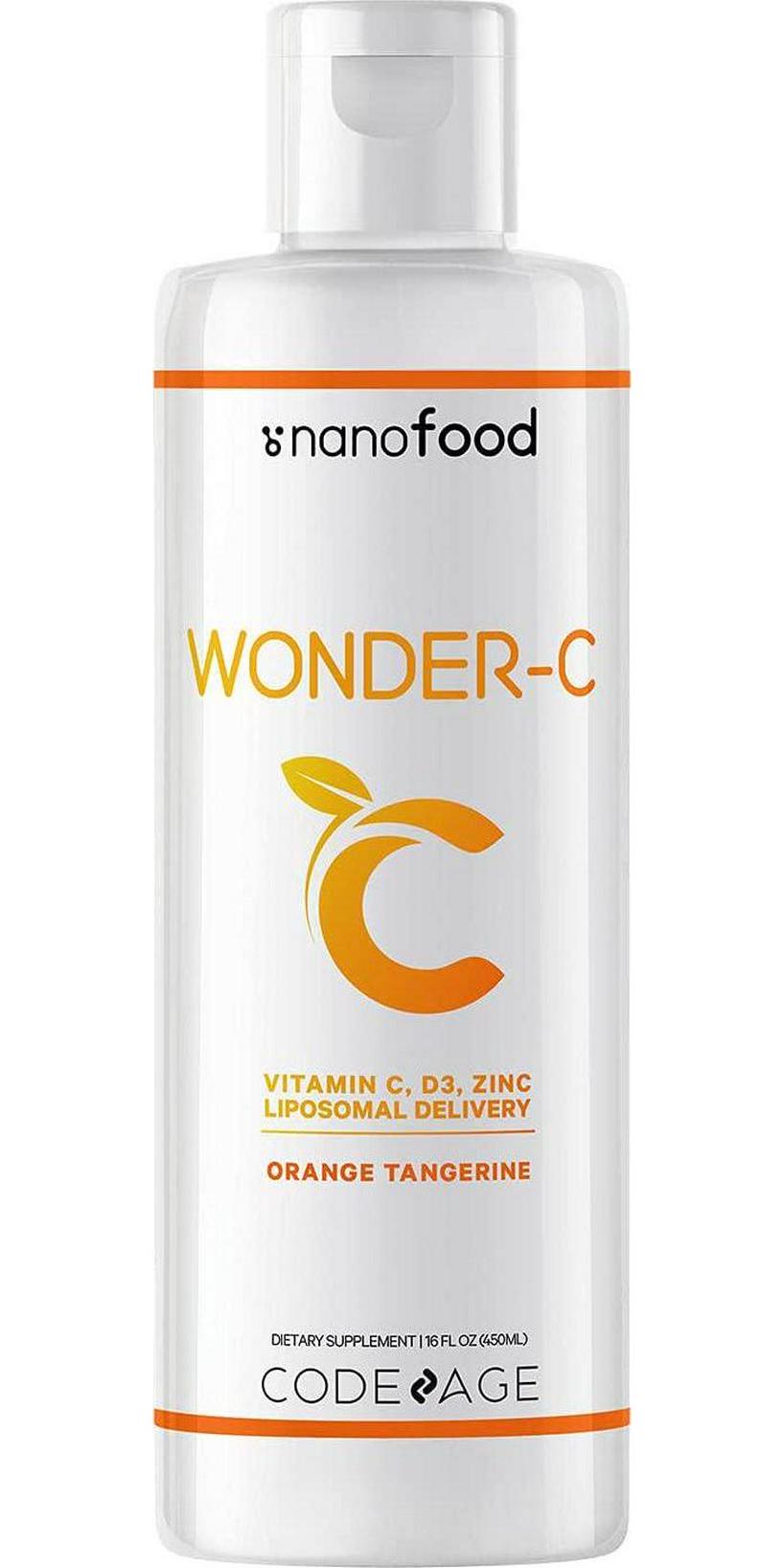 Nanofood Wonder-C Liposomal Vitamin C Liquid Supplement Vitamin D3, E and Zinc, Rose Hips, Quercetin and Echinacea, Non-GMO Liposomes Blend, Orange Tangerine Drops, 1000 mg Vitamin C Per Serving, 16 fl oz