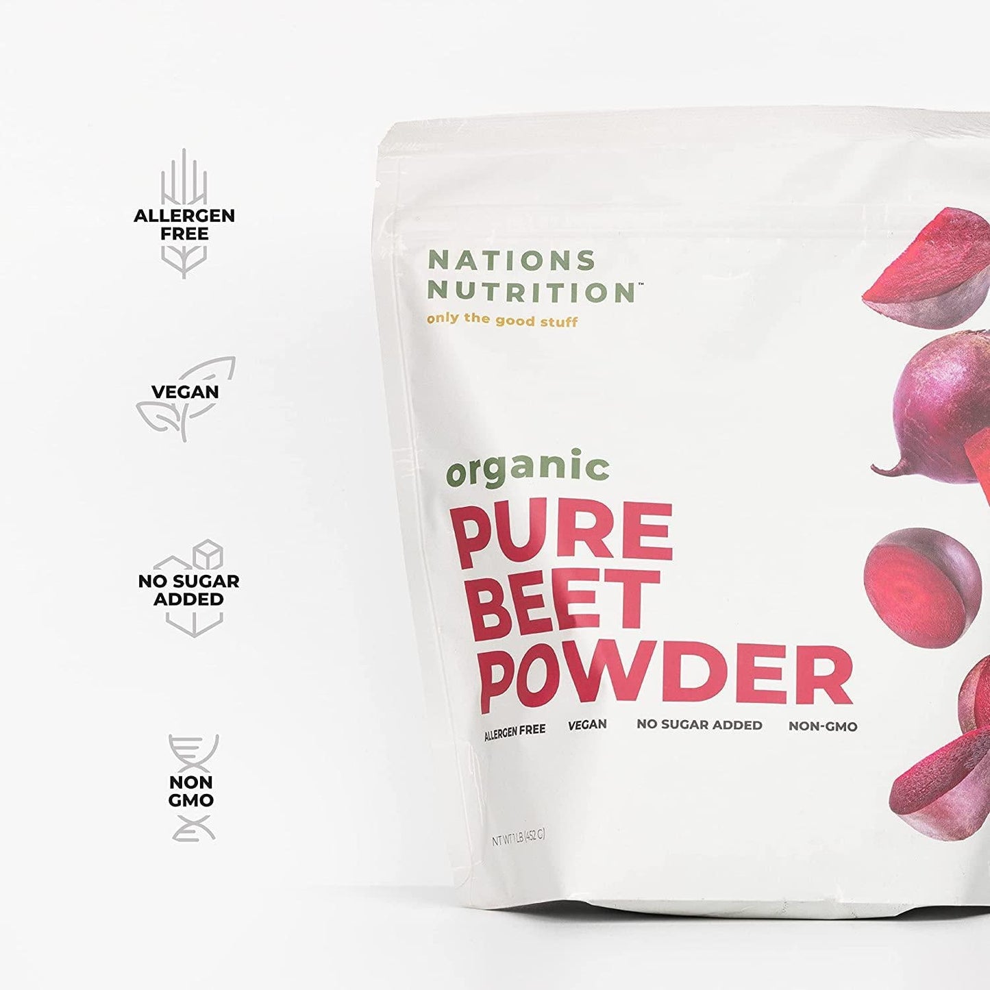 Nations Nutrition Organic Pure Beet Root Powder - Nitric Oxide Circulation Superfood, Supports Blood Pressure, Blood Flow and Heart Health - Increase Stamina and Natural Energy, 30+ Servings (1 LB Bag)