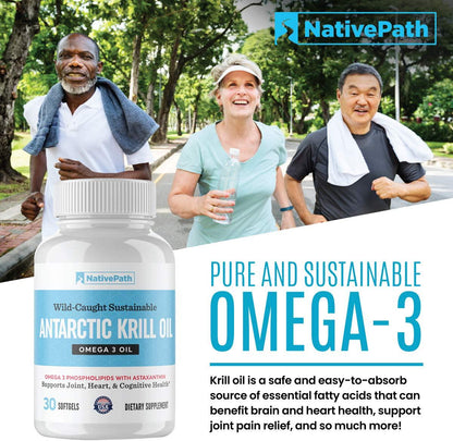 NativePath: Antarctic Krill Oil - 1, 2 or 3 Packs - 30 Softgels per Pack - Pure Source of Omega-3 Fatty Acids, DHA and EPA - Doctor-Formulated for Immunity, Mood, Memory, Heart Health - No Fishy Taste