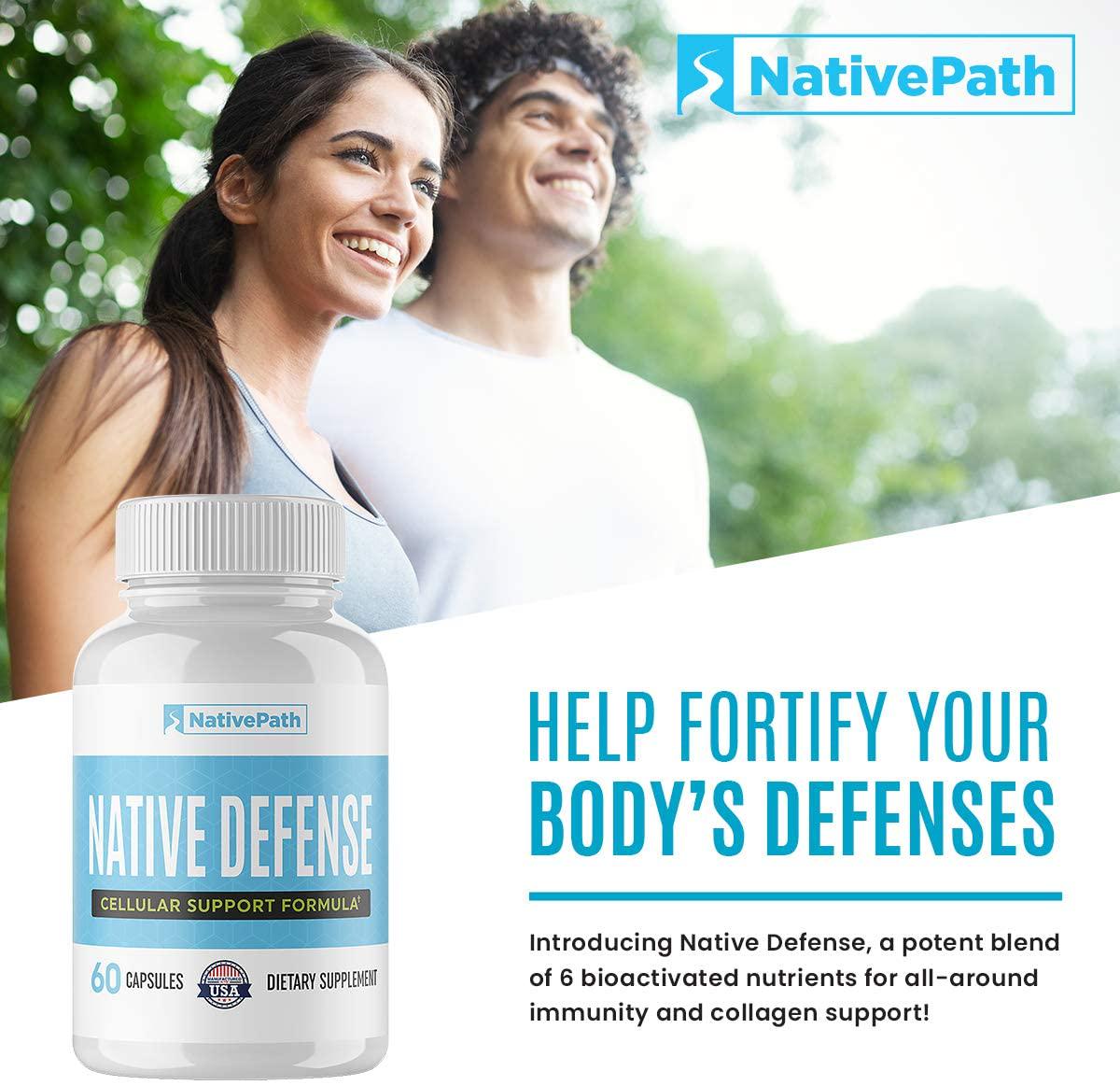 NativePath: Native Defense - All-Natural Collagen Production and Immune Support with Elderberry, Vitamin C, Vitamin D, Zinc, Quercetin and Siberian Ginseng - 30-Day Supply - Rich in Antioxidants