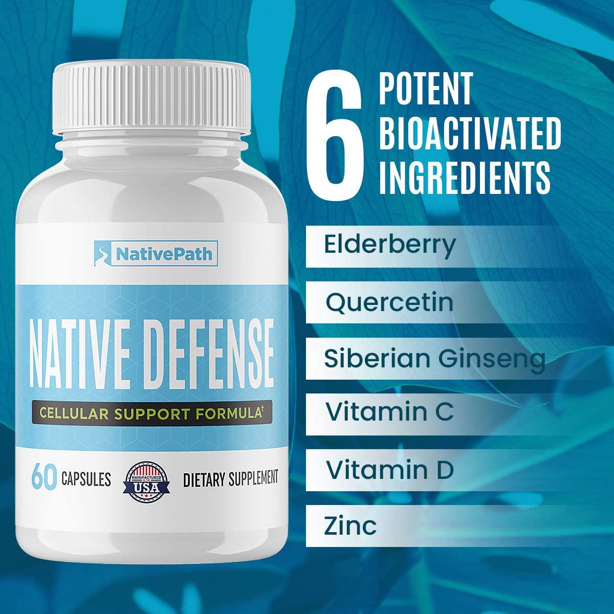NativePath: Native Defense - All-Natural Collagen Production and Immune Support with Elderberry, Vitamin C, Vitamin D, Zinc, Quercetin and Siberian Ginseng - 30-Day Supply - Rich in Antioxidants
