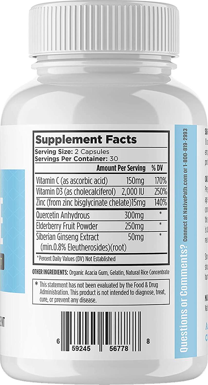 NativePath: Native Defense - All-Natural Collagen Production and Immune Support with Elderberry, Vitamin C, Vitamin D, Zinc, Quercetin and Siberian Ginseng - 30-Day Supply - Rich in Antioxidants