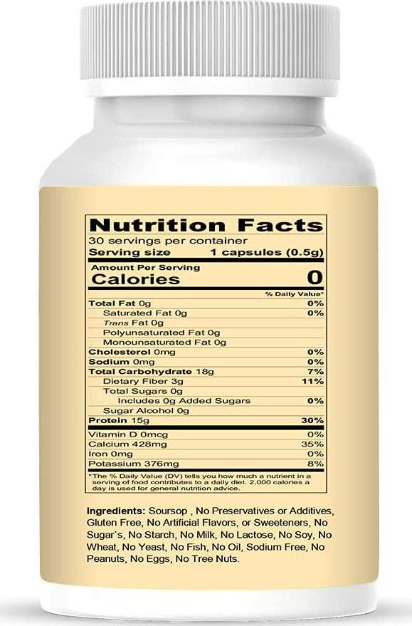 Native Organic's Soursop (Graviola) Capsules 500 mg - Promotes Healthy Cell Growth, Boost Immunity, Essential Antioxidants and Minerals- Leafs, Fruit and Seeds Extract, 30 Capsules