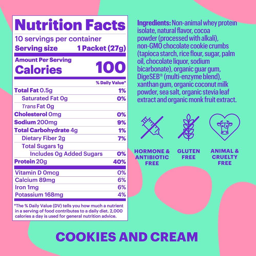 Natreve MOOLESS Animal Free Whey Protein Powder - 20g Lactose Free Protein Powder with Amino Acids - Gluten Free Cookies and Cream, 10 Servings