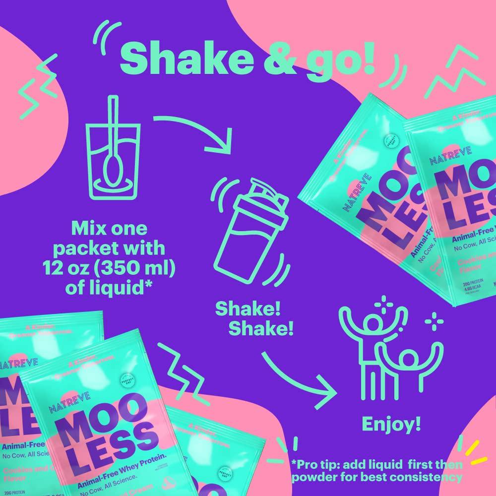 Natreve MOOLESS Animal Free Whey Protein Powder - 20g Lactose Free Protein Powder with Amino Acids - Gluten Free Cookies and Cream, 10 Servings