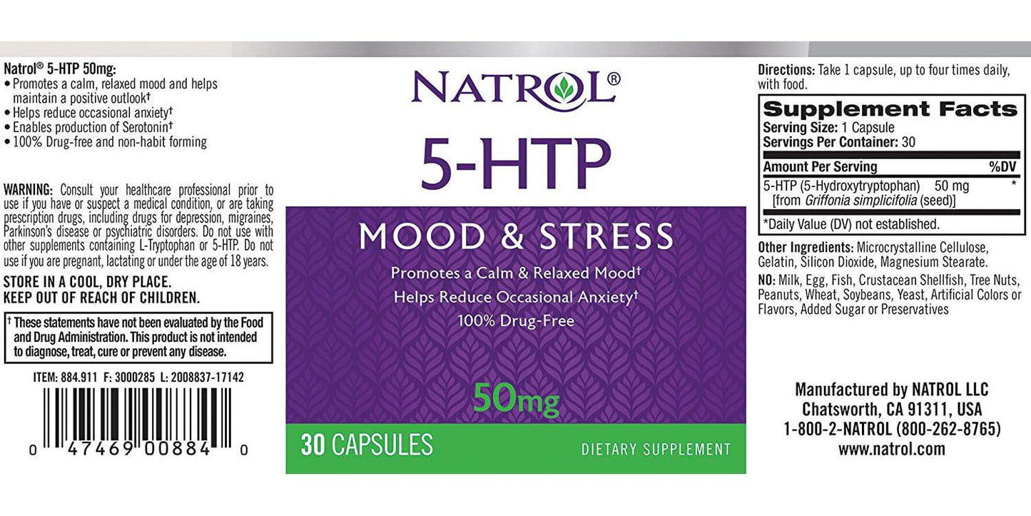 Natrol 5-HTP Capsules, 50mg, 30 Count