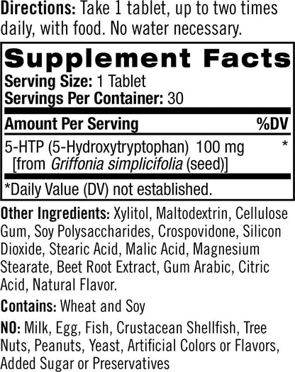 Natrol 5-HTP Fast Dissolve Tablets, Promotes a Calm Relaxed Mood, Helps Maintain a Positive Outlook, Enables Production of Serotonin, Drug-Free, Controlled Release, Maximum Strength, Wild Berry Flavor