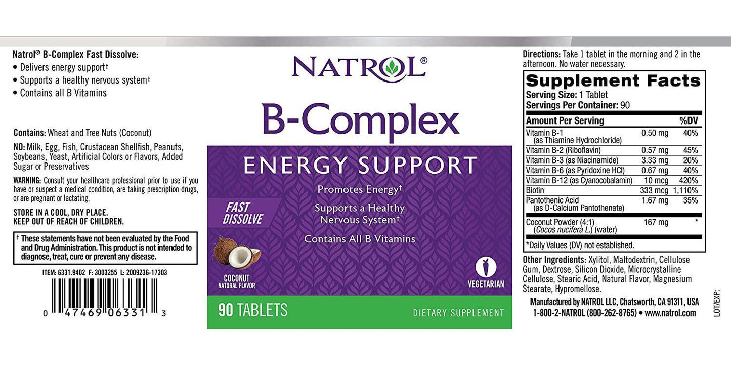 Natrol B-Complex Fast Dissolve Tablets, Coconut flavor, 90 Count