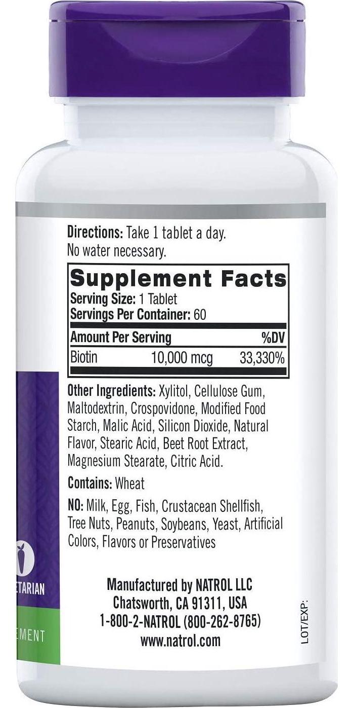 Natrol Biotin Fast Dissolve Tablets, Strawberry flavor, 10,000mcg, 60 Count