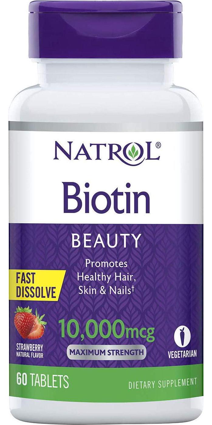 Natrol Biotin Fast Dissolve Tablets, Strawberry flavor, 10,000mcg, 60 Count