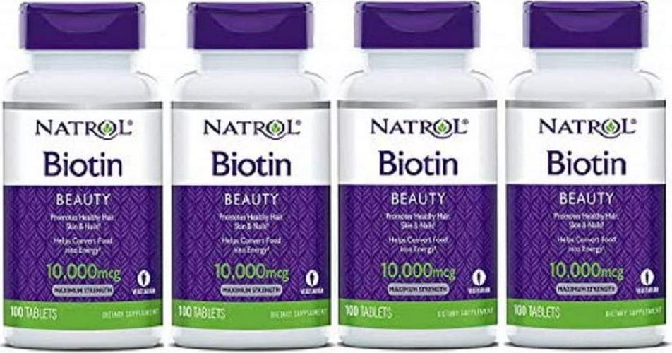 Natrol Biotin, Maximum Strength, 10,000 mcg Tablets 100 ea (Pack of 4)