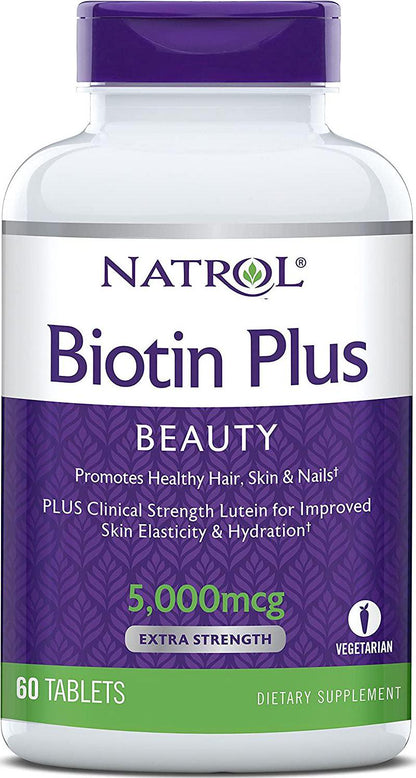 Natrol Biotin Plus Lutein Tablets, 5,000mcg, 60 Count