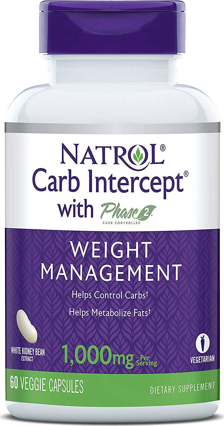 Natrol Carb Intercept with Phase 2 Carb Controller Capsules, White Kidney Bean Extract, Helps Control Carbs, Helps Metabolize Fats, Clinically Tested, Promotes Healthy Body Weight, 1,000mg, 60 Count