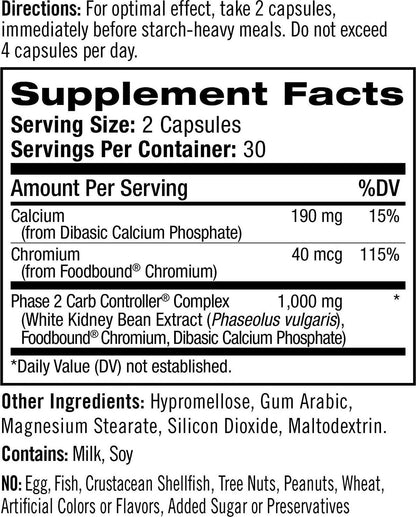 Natrol Carb Intercept with Phase 2 Carb Controller Capsules, White Kidney Bean Extract, Helps Control Carbs, Helps Metabolize Fats, Clinically Tested, Promotes Healthy Body Weight, 1,000mg, 60 Count