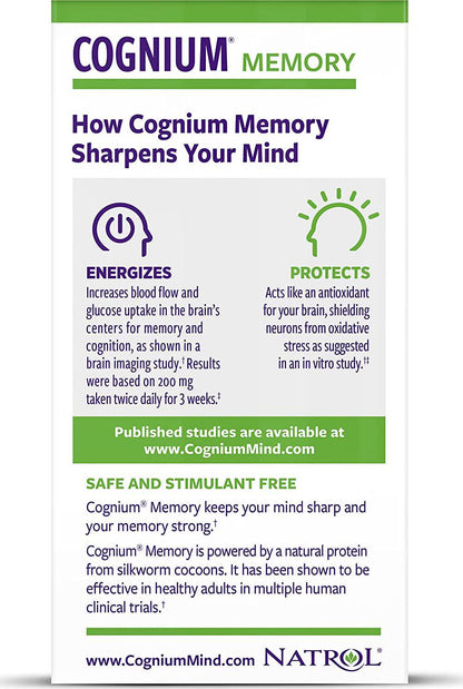 Natrol Cognium Tablets, Brain Health, Keeps Memory Strong, Shown to Improve Memory and Recall in Healthy Adults, Safe and Stimulant Free, 100mg, 60 Count