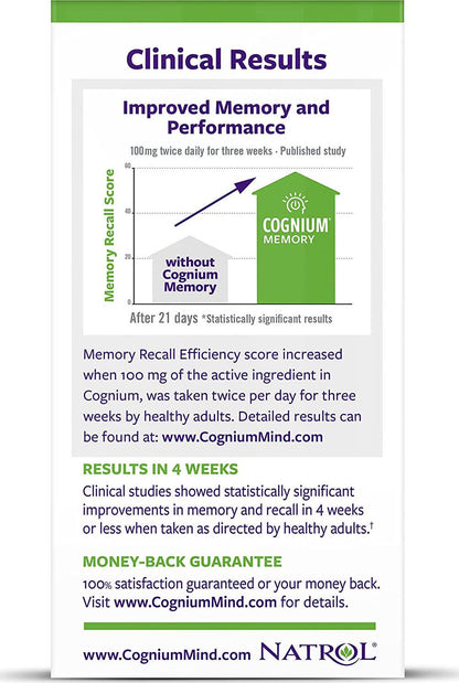 Natrol Cognium Tablets, Brain Health, Keeps Memory Strong, Shown to Improve Memory and Recall in Healthy Adults, Safe and Stimulant Free, 100mg, 60 Count