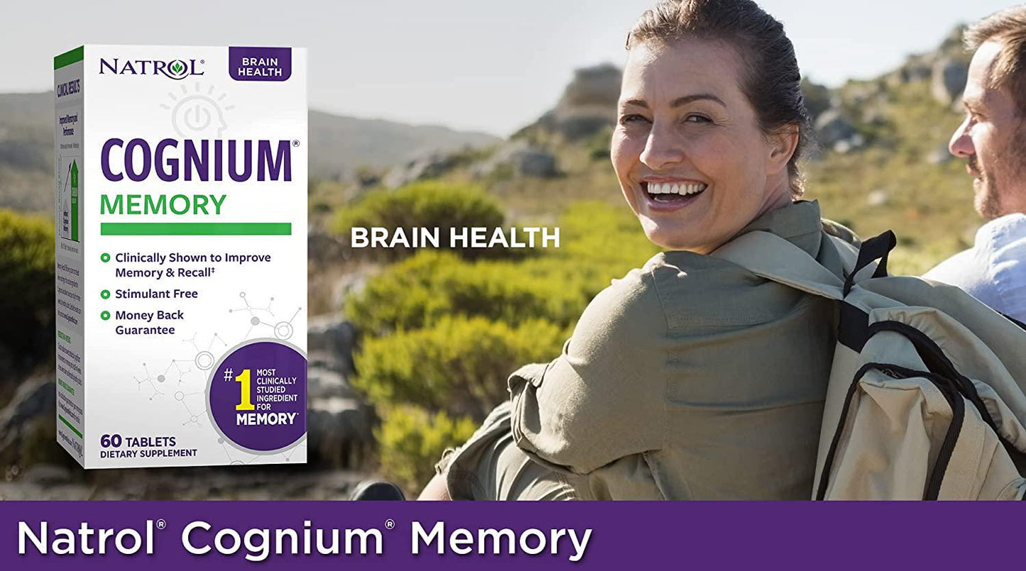 Natrol Cognium Tablets, Brain Health, Keeps Memory Strong, Shown to Improve Memory and Recall in Healthy Adults, Safe and Stimulant Free, 100mg, 60 Count