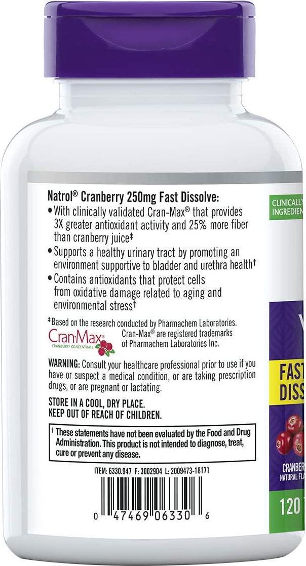 Natrol Cranberry Fast Dissolve Tablets, 250mg, 120 count