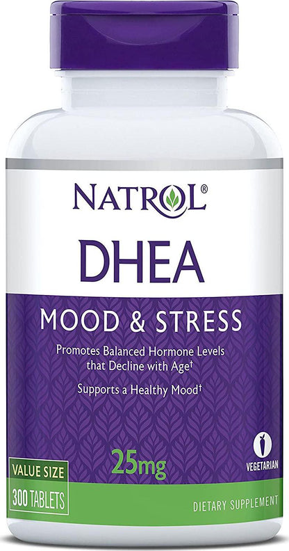 Natrol DHEA Tablets, Promotes Balanced Hormone Levels, Supports a Healthy Mood, Supports Overall Health, Helps Promote Healthy Aging, HPLC Verified, 25mg, 300 Count