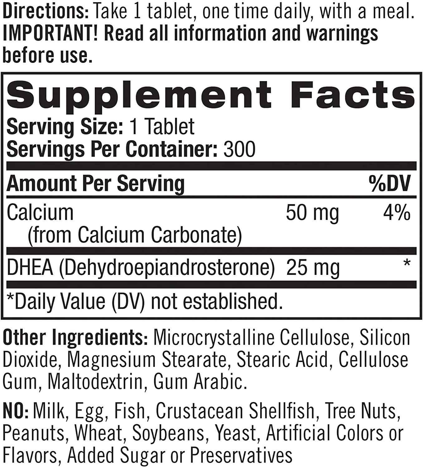 Natrol DHEA Tablets, Promotes Balanced Hormone Levels, Supports a Healthy Mood, Supports Overall Health, Helps Promote Healthy Aging, HPLC Verified, 25mg, 300 Count