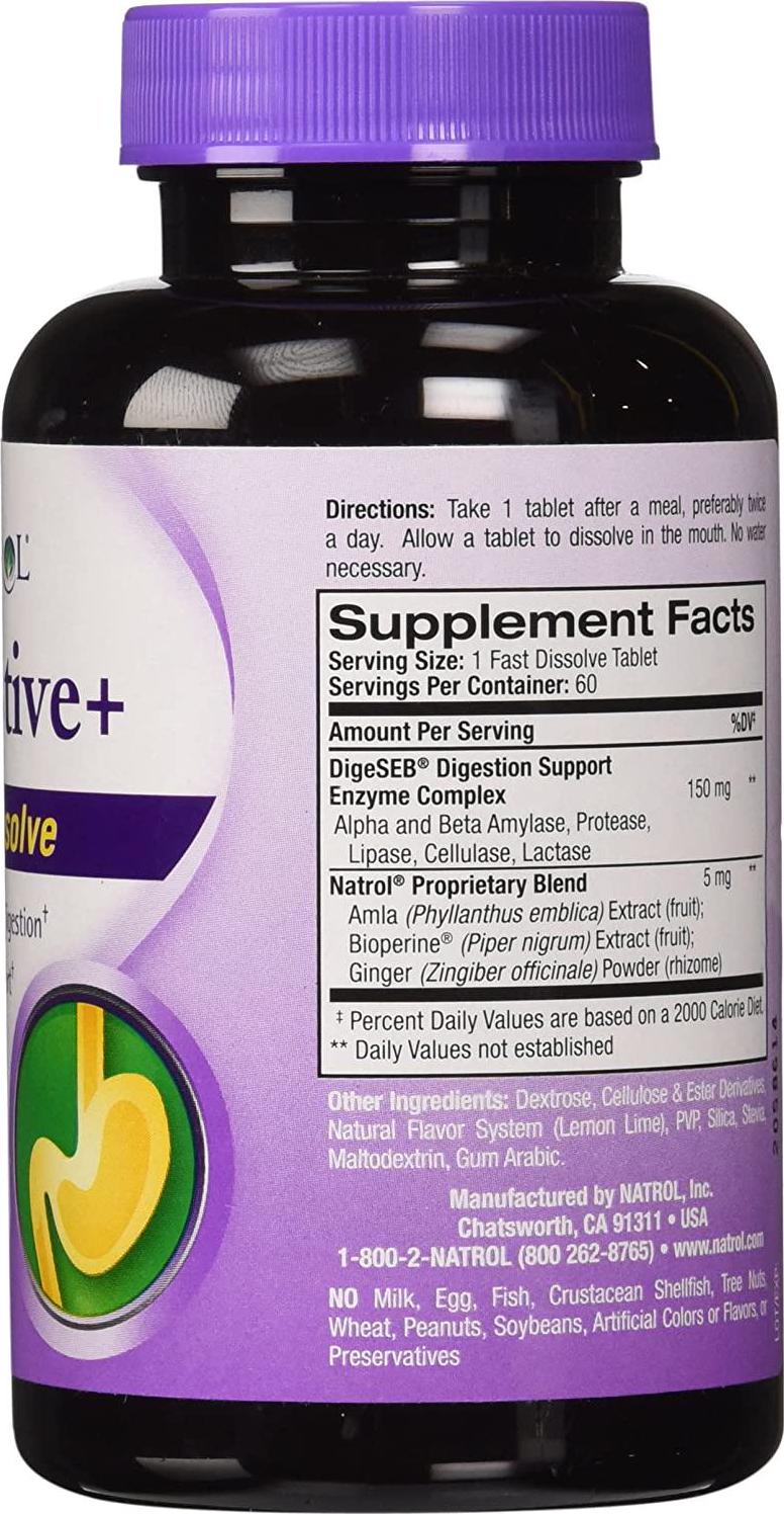 Natrol Digestive Plus Fast Dissolve Nutritional Supplements, 60 Count