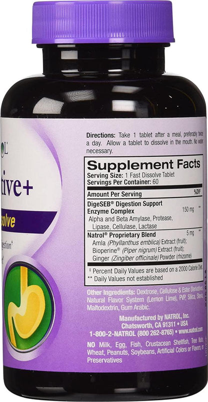 Natrol Digestive Plus Fast Dissolve Nutritional Supplements, 60 Count