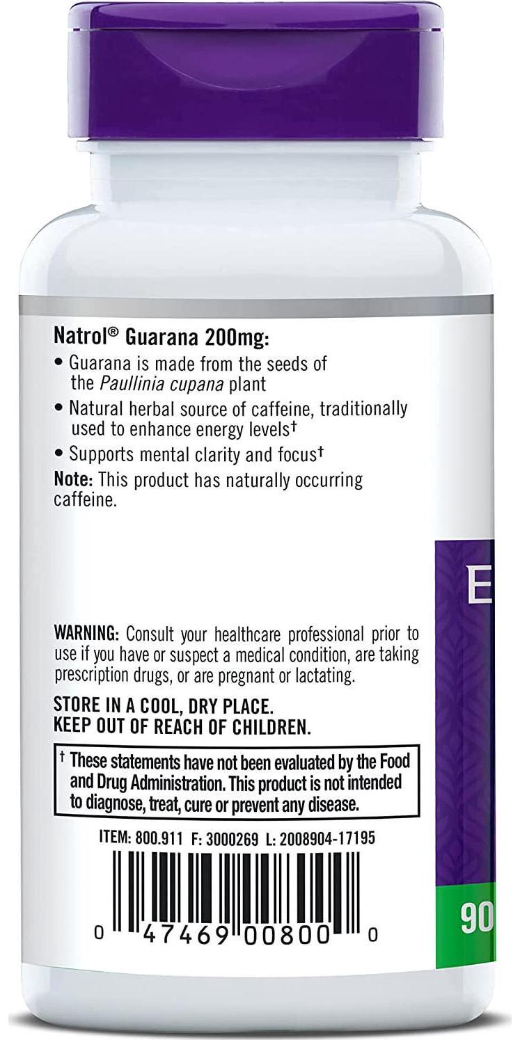 Natrol Guarana 200mg Capsules, 90 Count