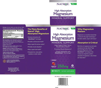 Natrol - High Absorption Magnesium Mineral Support Cranberry - 60 Chewable Tablets