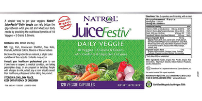 Natrol JuiceFestiv Daily Fruit and Veggie Capsules with Probiotics and Digestive Enzymes 240 Count