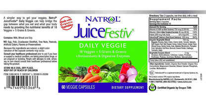 Natrol Juicefestiv Daily Fruits and Veggies Capsules with SelenoExcell for Improved Metabolism, Boosts Energy and Well-Being, 120 Count