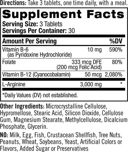 Natrol L-Arginine Tablets, Promotes Stamina and Performance, Supports Sexual and Vascular Health, Contains Nitric Oxide with B Vitamin Complex, Amino Acid, Extra Strength, 3,000mg, 90 Count