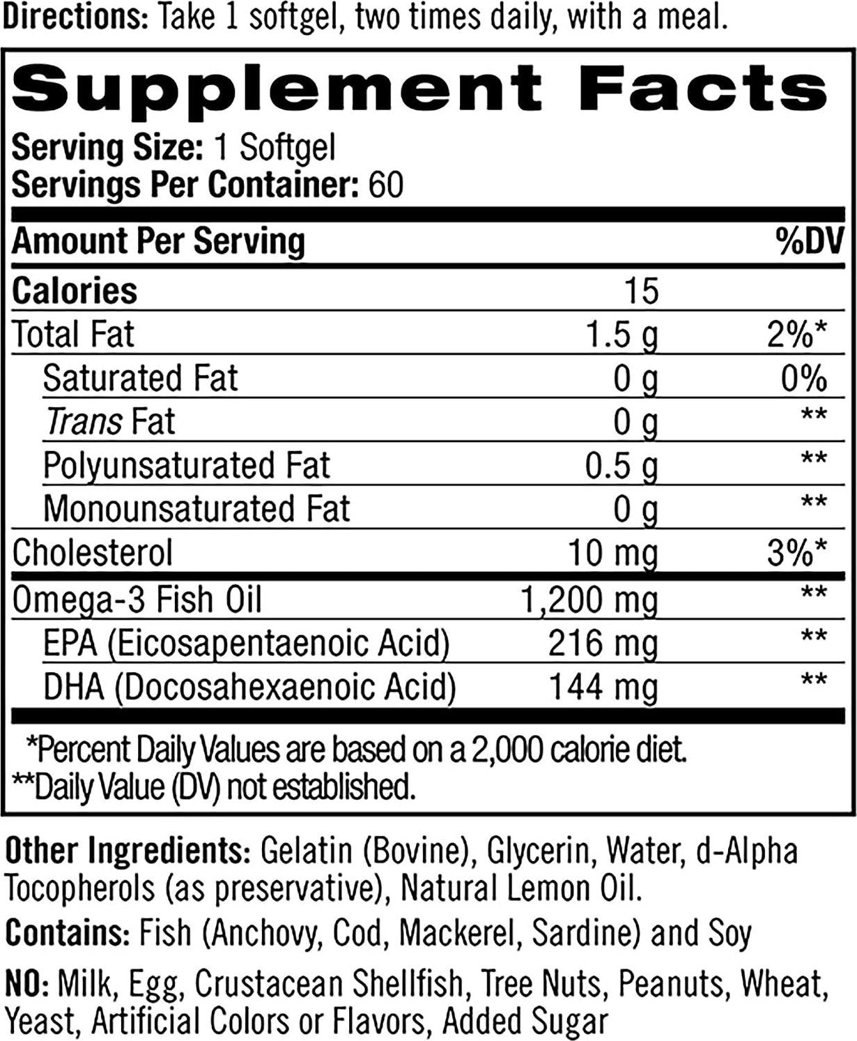 Natrol Omega-3 1200mg Fish Oil, 60 Softgels