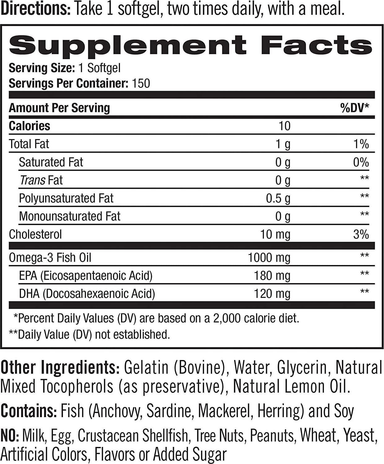 Natrol Omega-3 1,000mg Fish Oil Softgels, 150 Count (Pack of 3)