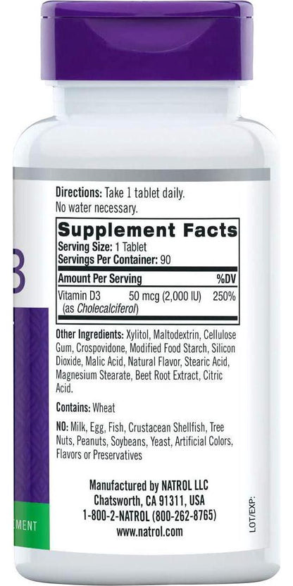 Natrol Vitamin D3 2,000 IU Tablets, Support Your Immune Health, Strawberry, 90 Count