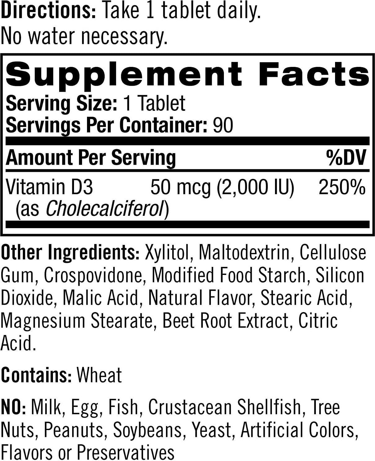 Natrol Vitamin D3 2,000 IU Tablets, Support Your Immune Health, Strawberry, 90 Count