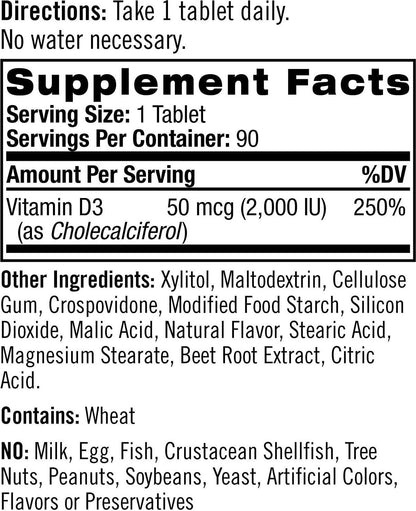 Natrol Vitamin D3 2,000 IU Tablets, Support Your Immune Health, Strawberry, 90 Count