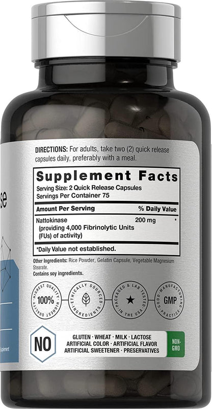 Nattokinase Supplement 4000 FU 150 Capsules | Non-GMO, Gluten Free | Supports Cardiovascular and Circulatory Health | by Horbaach