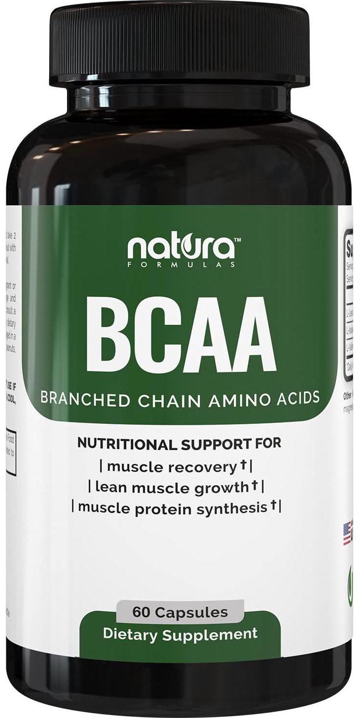 Natura BCAA Capsules - All Natural BCAAs for Recovery and Muscle Growth - Clean Branched Chain Amino Acids - Essential 2:1:1 Ratio - Pre and Post Workout Supplement for Men and Women.