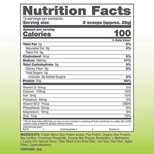 Naturade Veg All Natural Vegan Protein Powder Booster with Pea, Rice and Organic Soy Protein Powder for Vegan and Vegetarian Diets - Natural Flavor (14.8 oz)