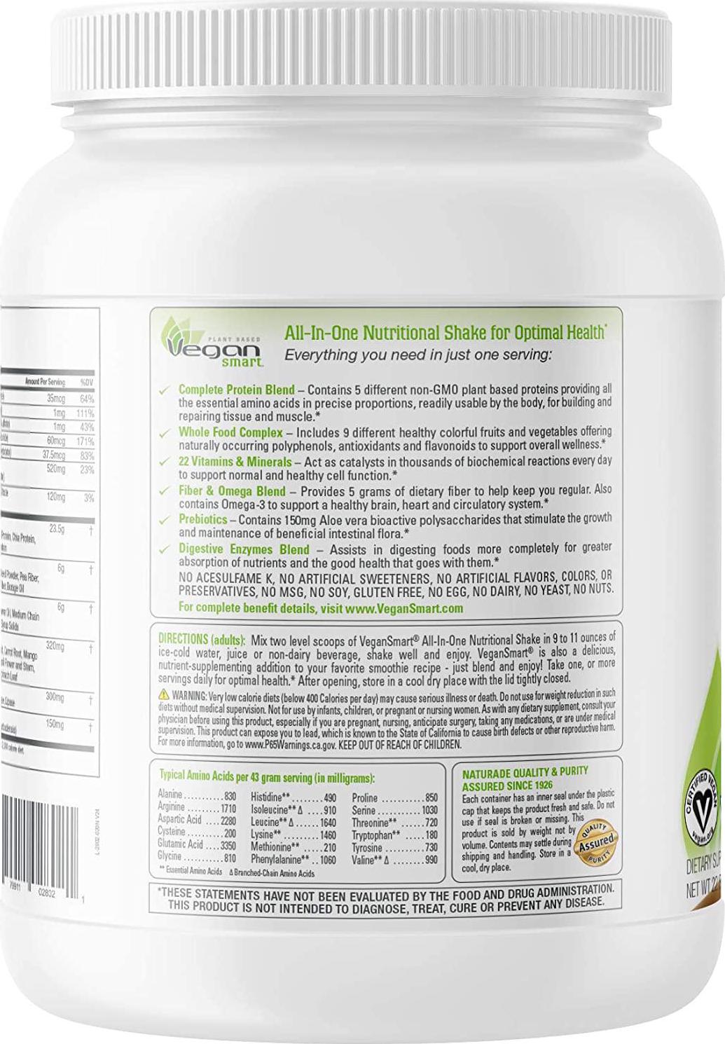 Naturade Vegansmart All-in-one Nutritional Shake, Vanilla, 22.8 Ounce (106902)