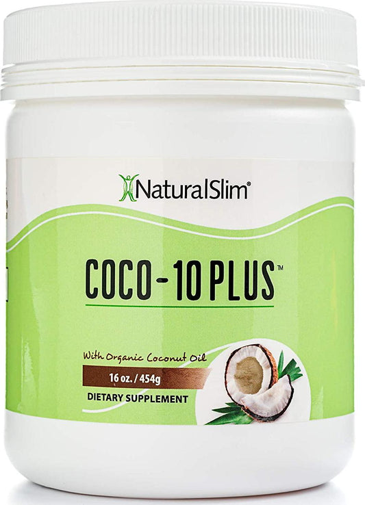 NaturalSlim Coco-10 Plus Blend of Organic Coconut Oil and Coenzyme Q10 (Co Q 10, Ubiquinone) | Improves Health, Helps Boost Energy, and Thyroid Support | Mix with Shake, Coffee | No Flavor, 16oz