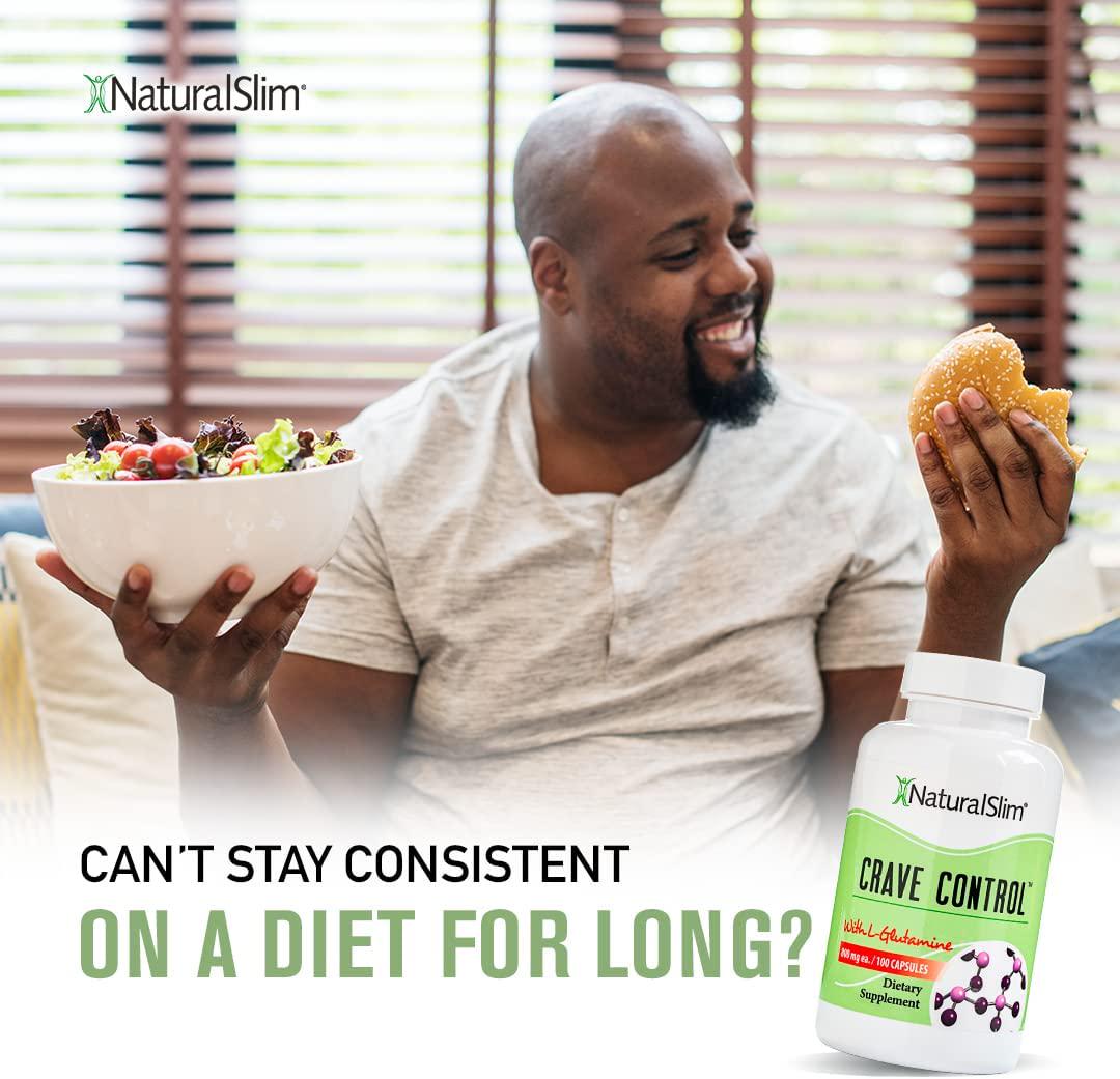 NaturalSlim Crave Control - Help Stop Sugar Cravings, Energy and Metabolism Support w/ Amino Acid L-glutamine and Vitamin Thiamine (B1) - 180 Capsules