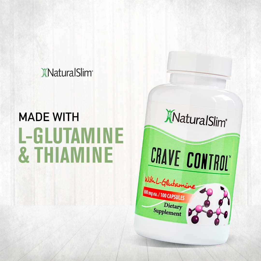 NaturalSlim Crave Control - Help Stop Sugar Cravings, Energy and Metabolism Support w/ Amino Acid L-glutamine and Vitamin Thiamine (B1) - 180 Capsules