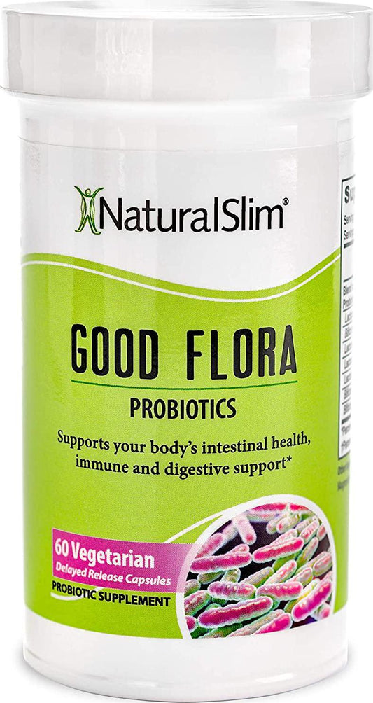 NaturalSlim Good Flora Probiotic Supplement for Men and Women - 7 Powerful Probiotic Strains and Lactobacillus Acidophilus - Supports Digestive and Gut Health - 60 Organic Vegetarian Capsules