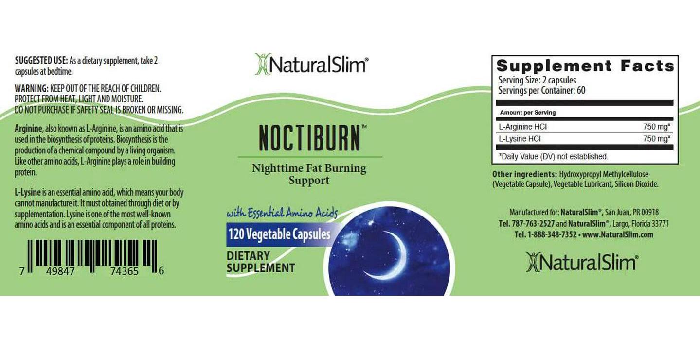 NaturalSlim NoctiBurn Nighttime Weight Management Support | Human Growth Hormone with Essential Amino Acids (L-Arginine and L-Lysine) | HGH Supplements for Men and Women - 120 Vegetable Capsules