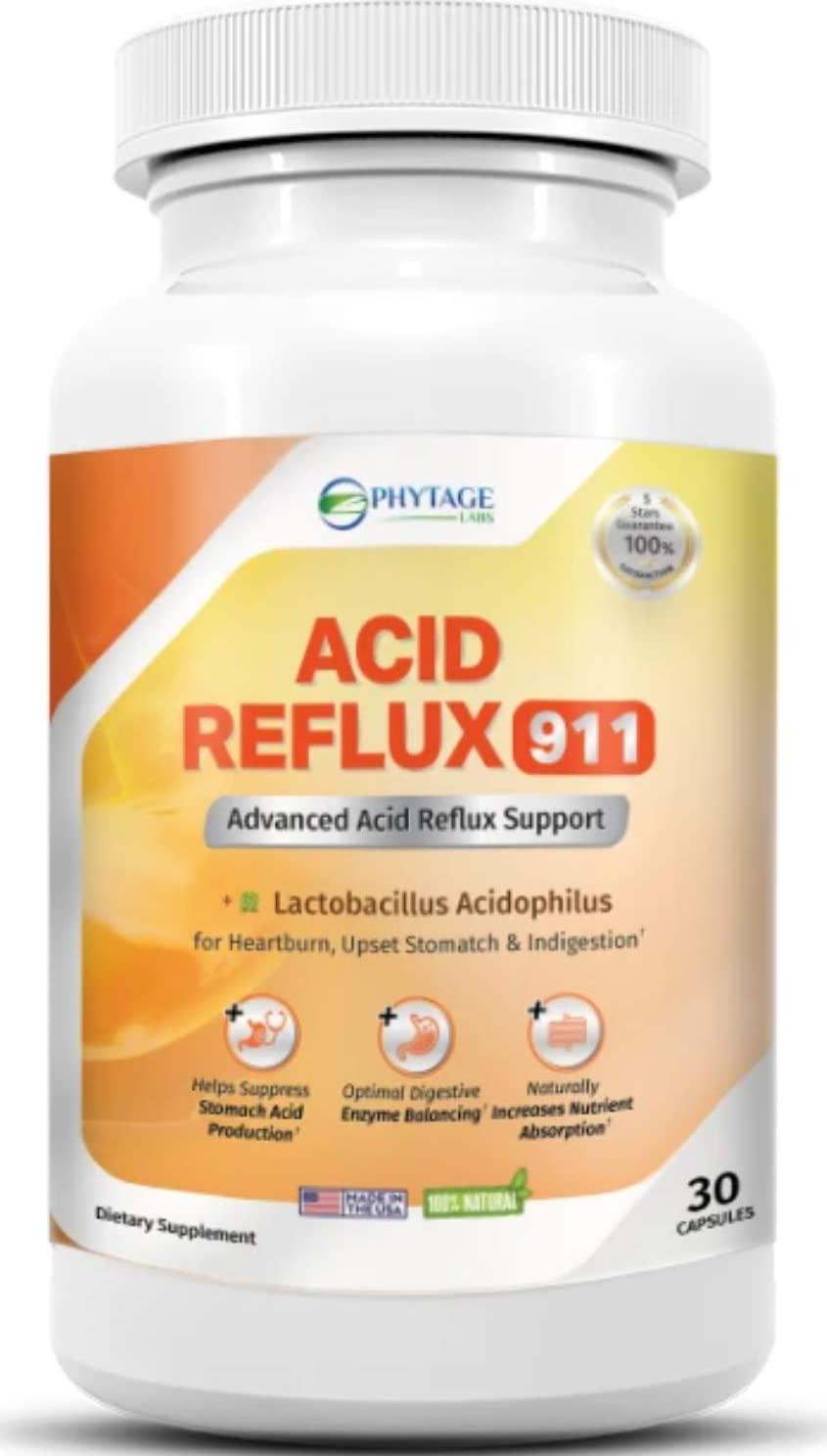 Natural Acid Reflux 911 Supplement Helps Relief Upset Stomach, Heartburn and Acid Indigestion - 100% Natural Powerful Acid Reducer for Fast Natural GERD and Heartburn Relief - 30 Capsules